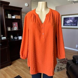 Lomon orange 3/4 sleeves Vneck blouse-size XL